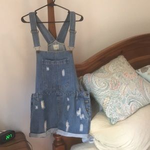 Harper  Distressed Overalls Shorts  Shortalls with Cuff Size Large